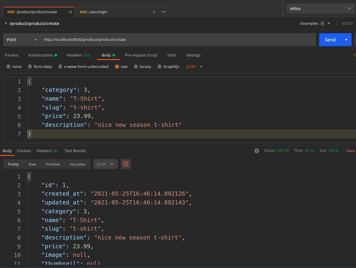 Postman product create without image